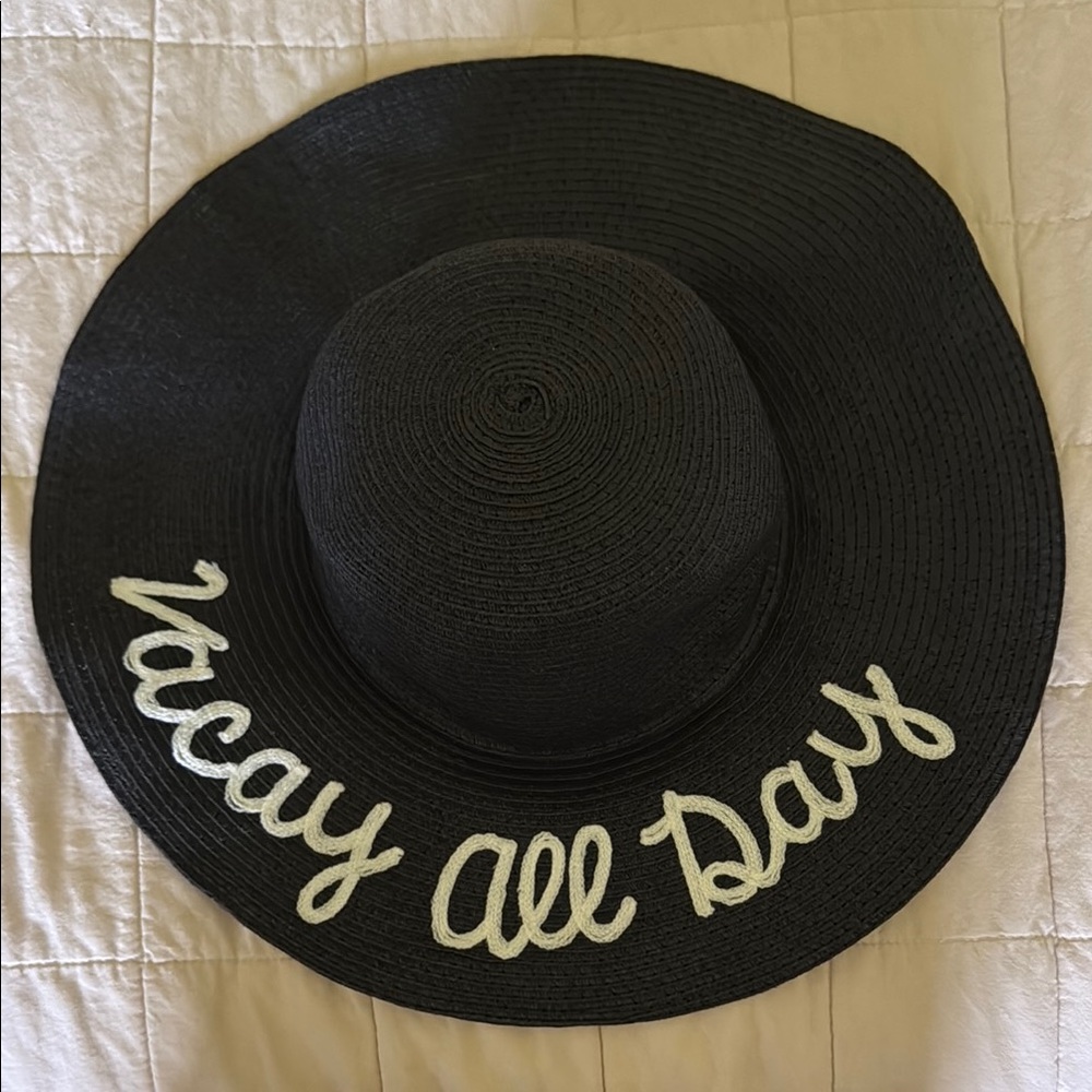 Nordstrom Black Sun Hat with White Embroidery